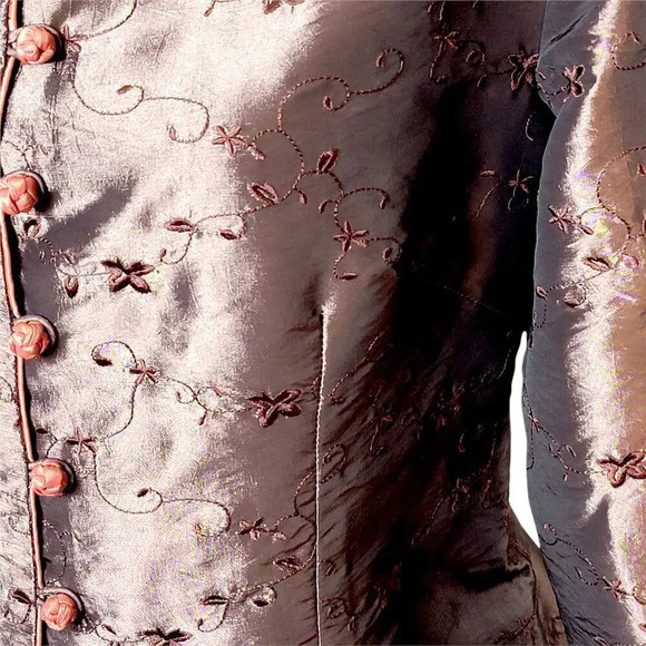 Asian Bronze Satin Women's Oriental Lined Jacket Imperial Inspired Size Medium - Picture 4 of 15